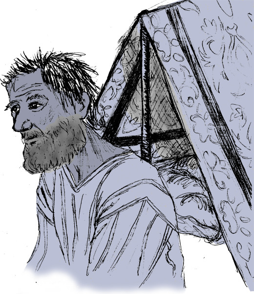 Dakloze man voor tapijttent